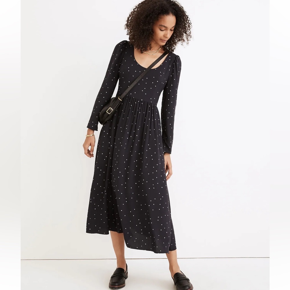 Madewell Alicia Long-Sleeve Scoopneck Midi Dress | Night Stars | Size 0